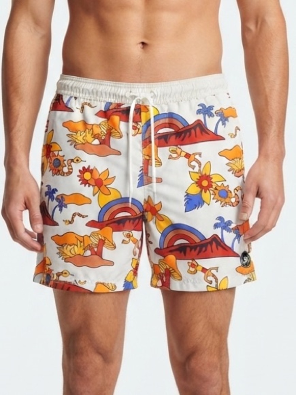 Neff Swim Trunks Men's White Tropical Print Mushroom Pockets Size M